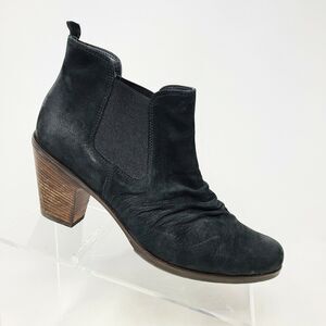 Paul Green Ankle Boot US 9 UK 6.5 Black Nubuck Suede Leather Heel Chelsea Bootie